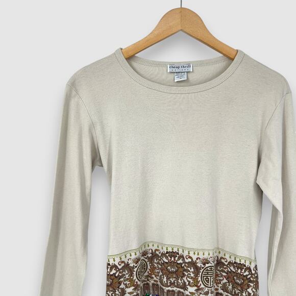 Y2k Cheap Thrill Cottons Embellished Fringe Beaded Long Sleeve Top Size Medium - Picture 6 of 6